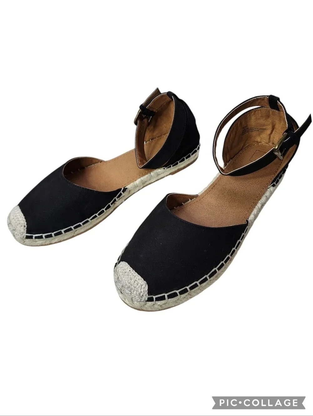 14TH & UNION Denni-Lea espadrille black leather flats buckle ankle straps